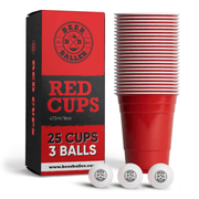 Beer Pong Becher Set Rot (25x inkl. 3 Bällen) - TwentyFourParty
