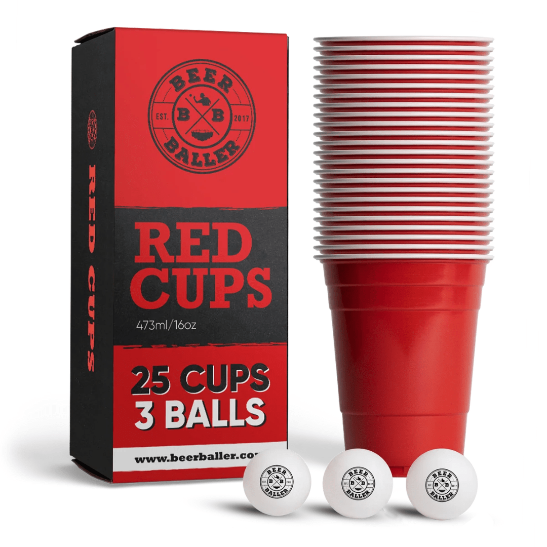 Beer Pong Becher Set Rot (25x inkl. 3 Bällen) - TwentyFourParty