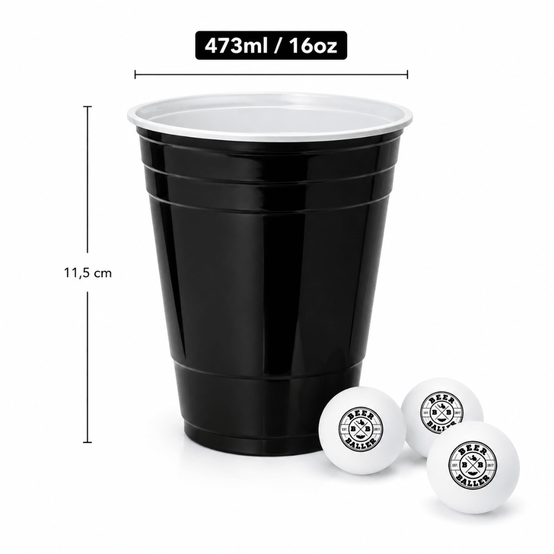 Beer Pong Becher Set Schwarz (25x inkl. 3 Bällen) - TwentyFourParty
