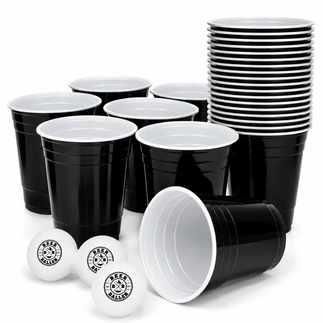 Beer Pong Becher Set Schwarz (25x inkl. 3 Bällen) - TwentyFourParty
