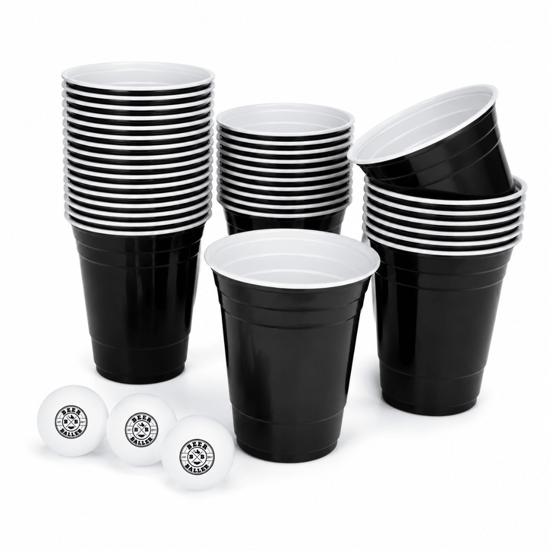Beer Pong Becher Set Schwarz (25x inkl. 3 Bällen) - TwentyFourParty