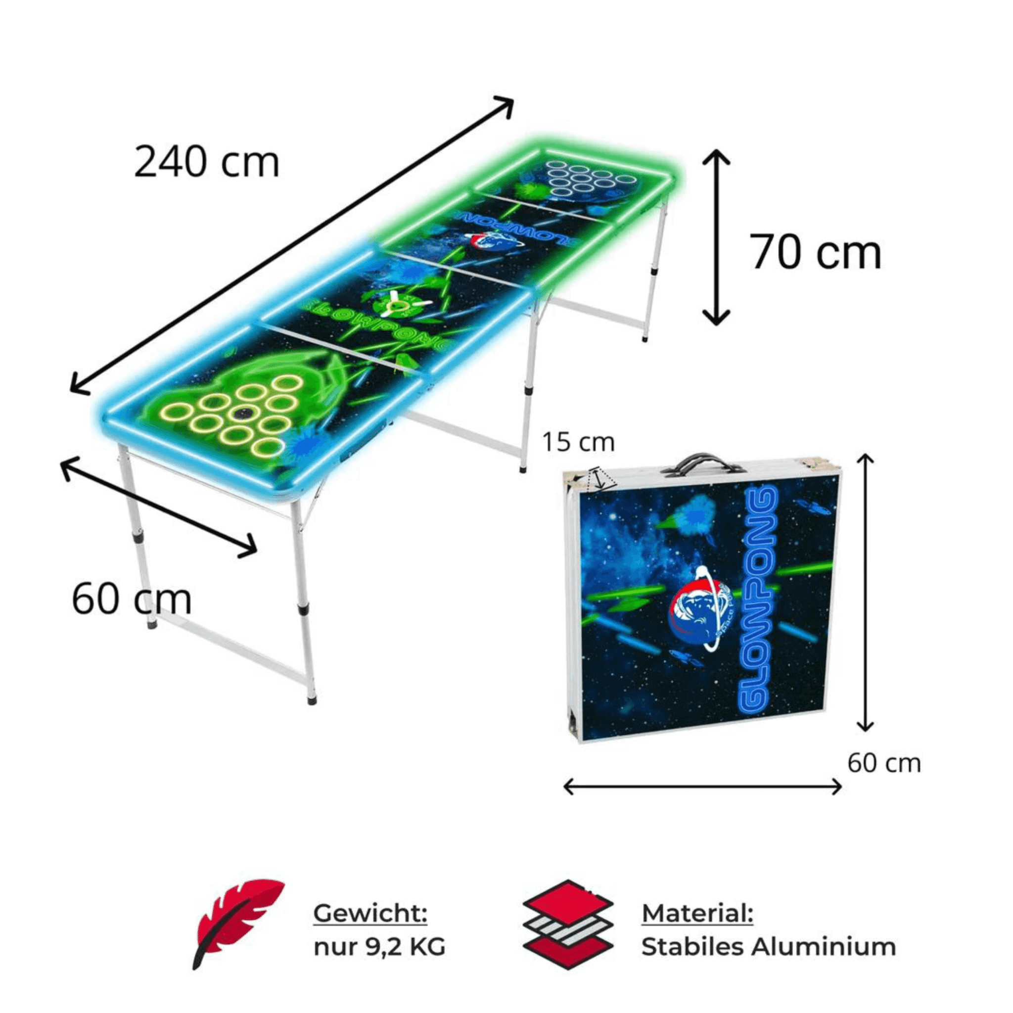 Beer Pong Tisch Alien VS. Human LED - TwentyFourParty