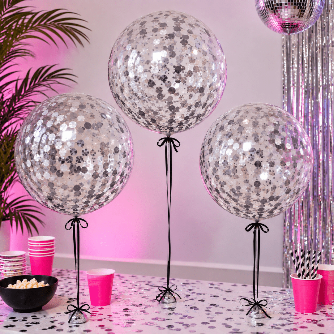 Bubble Ballon Transparent Konfetti Silber 46 cm - TwentyFourParty
