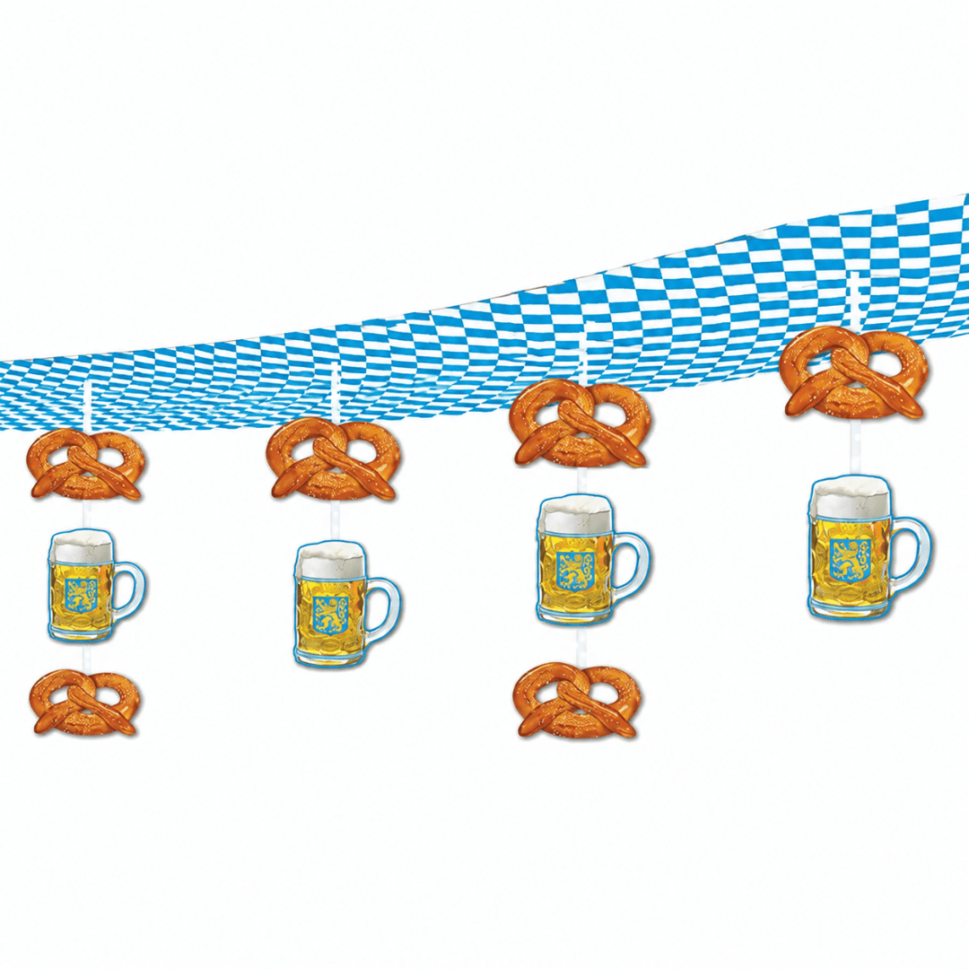 Decken-Hängedeko Bier & Brezel Blau Weiß 245 cm - TwentyFourParty