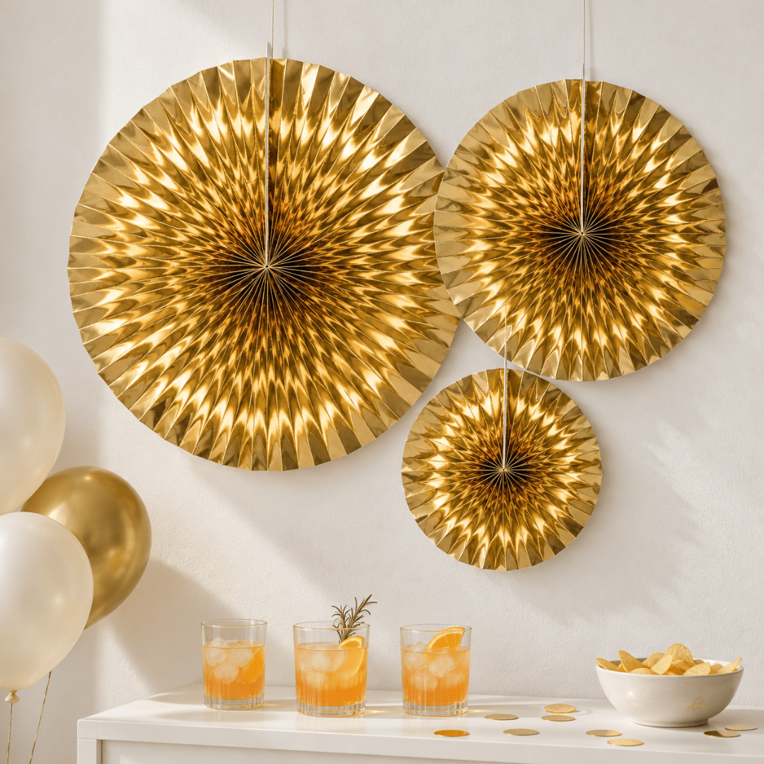 Dekofächer Metallic Gold 3 Stück - TwentyFourParty