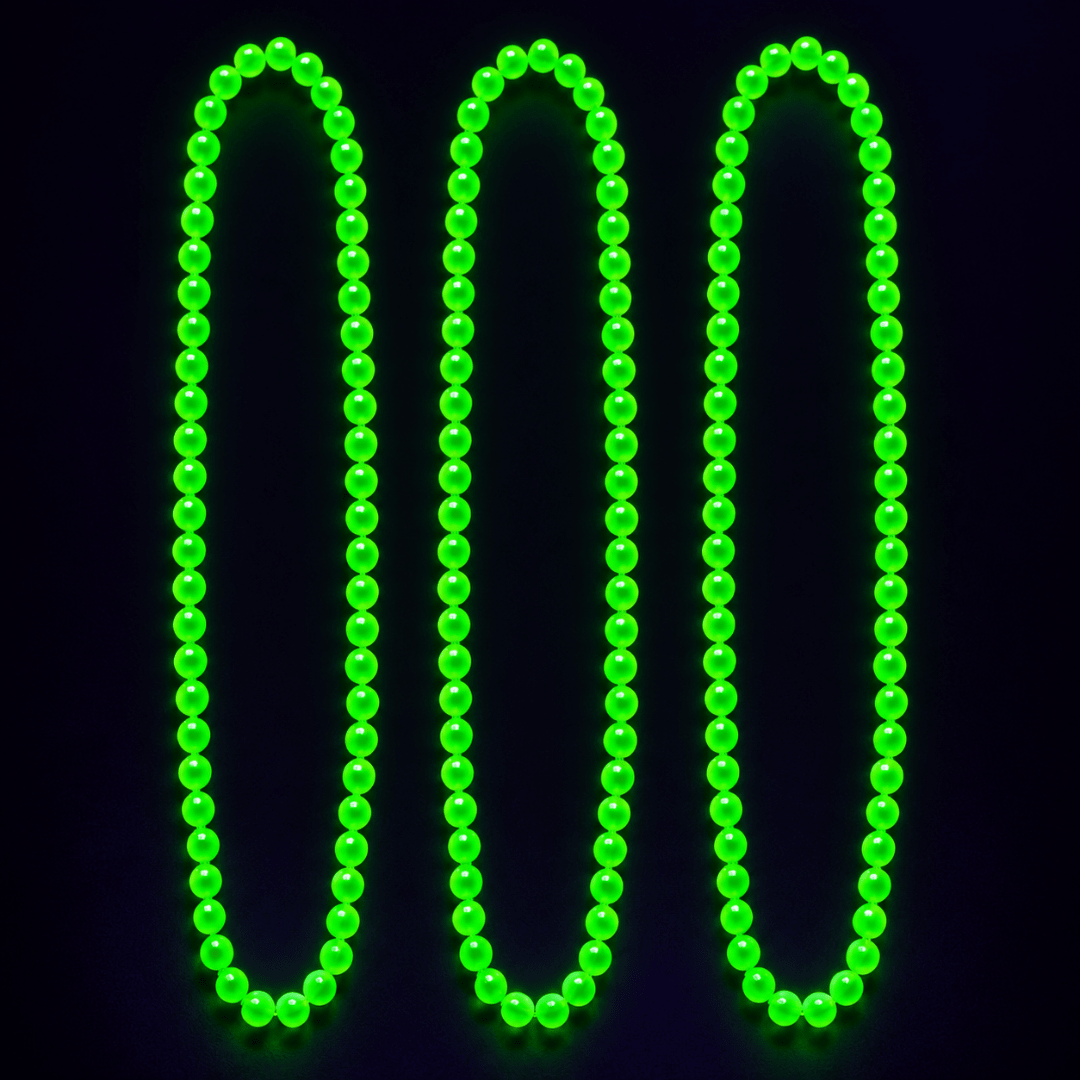Fluoreszierende Neon Perlenketten Grün 40 cm – 3er-Set - TwentyFourParty