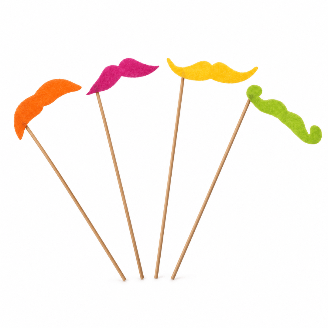 Fluoreszierende Neon Schnurrbärte am Stab 4er-Set - TwentyFourParty