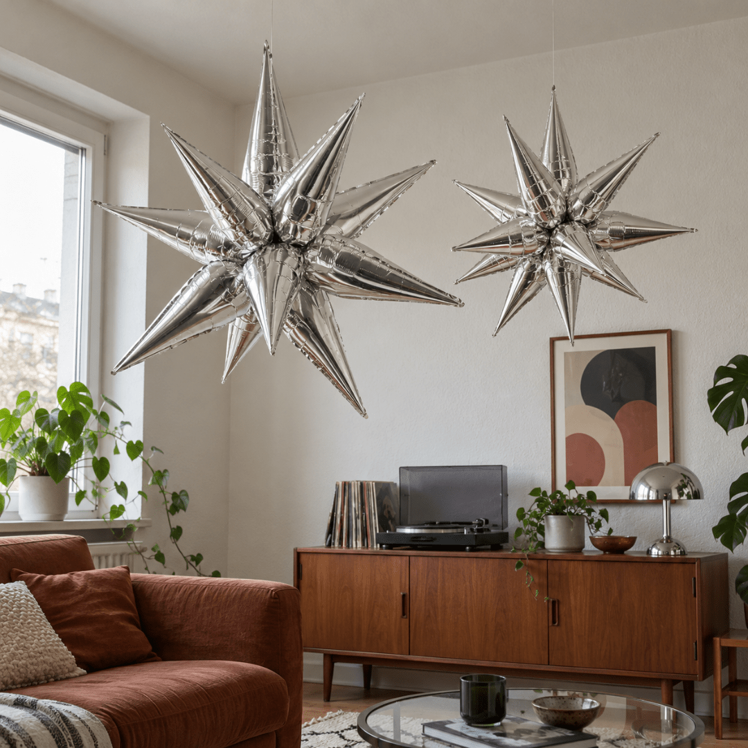 Folienballon 3D Stern Silber 70 cm - TwentyFourParty