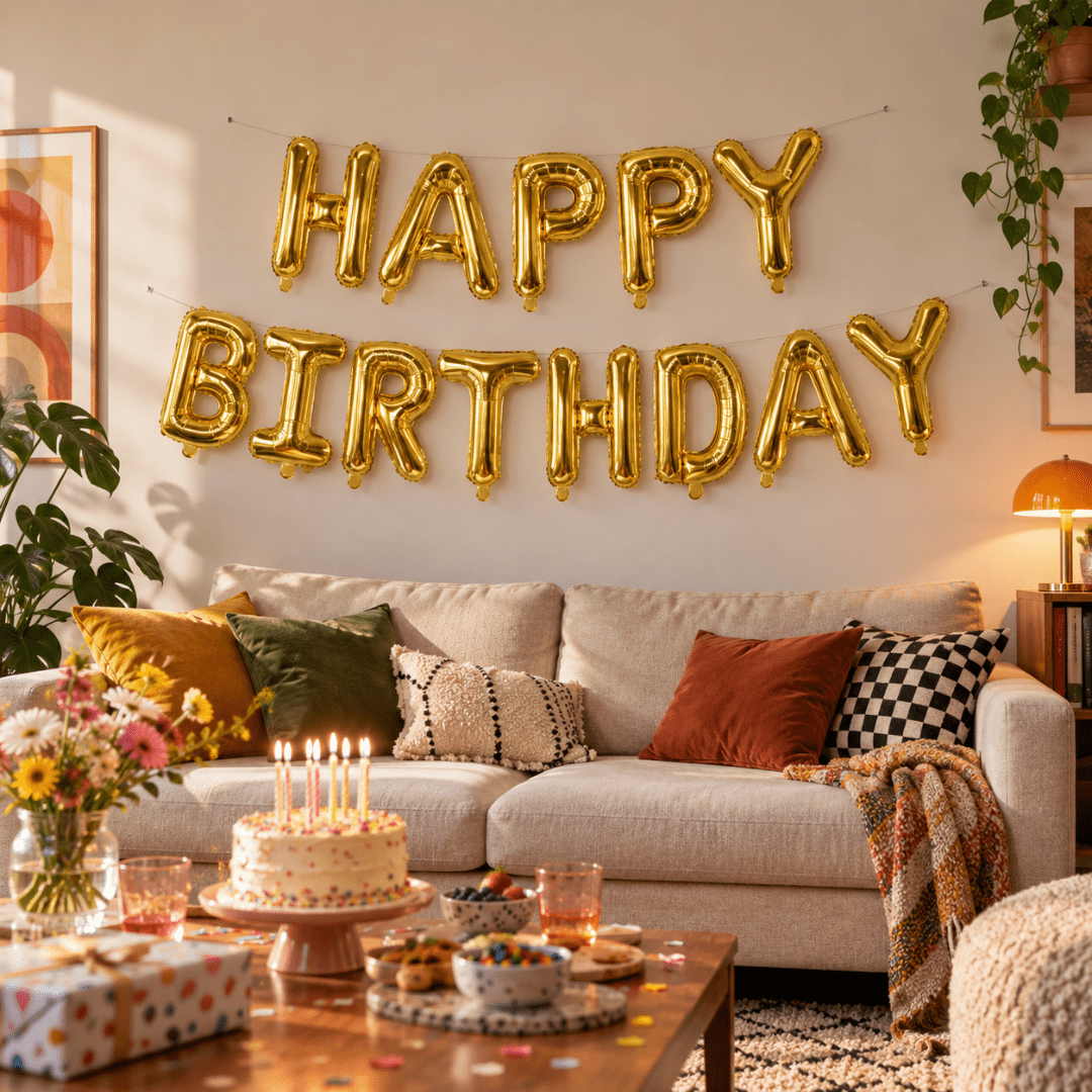 Folienballon Happy Birthday Gold 340 cm - TwentyFourParty