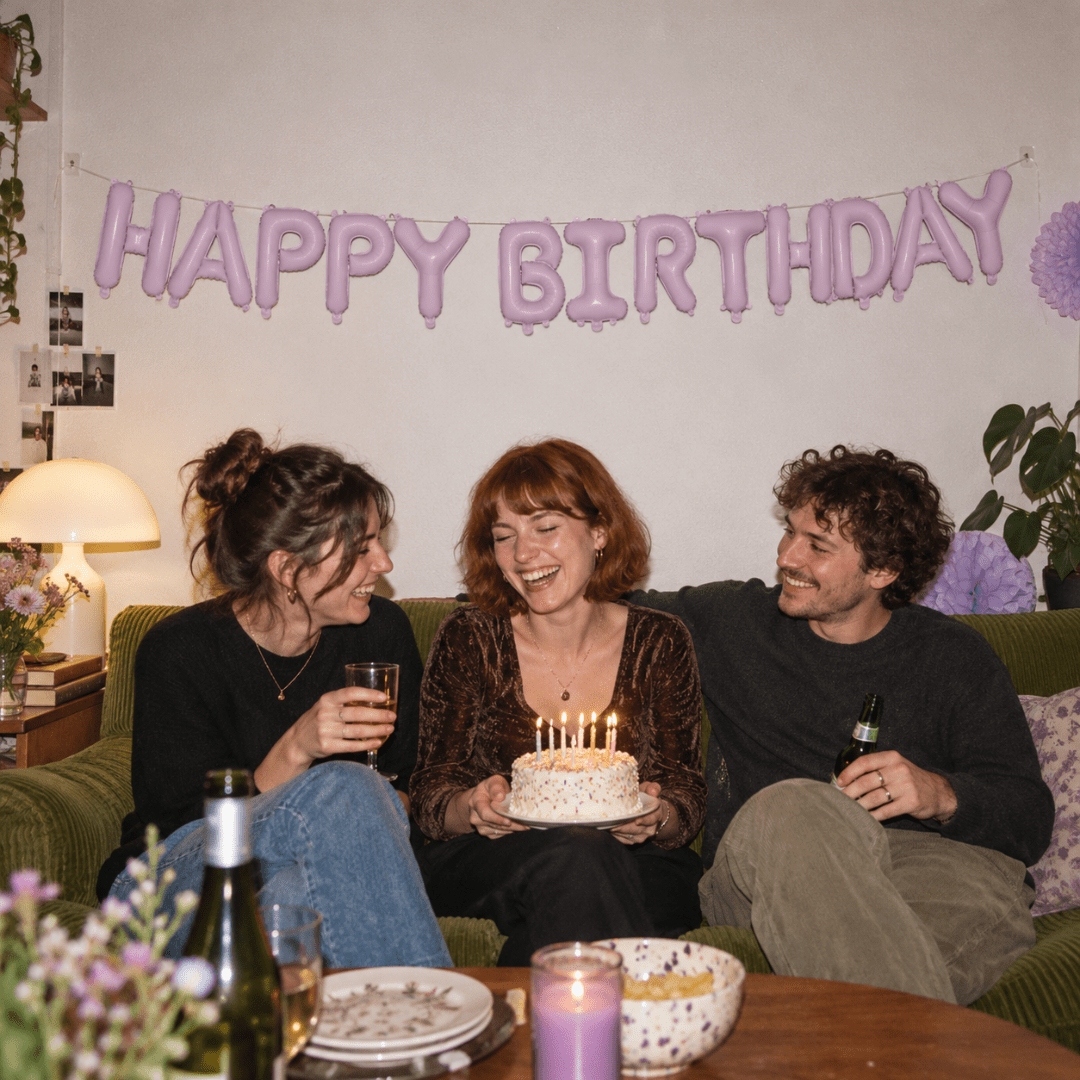 Folienballon Happy Birthday Lila 340 cm - TwentyFourParty