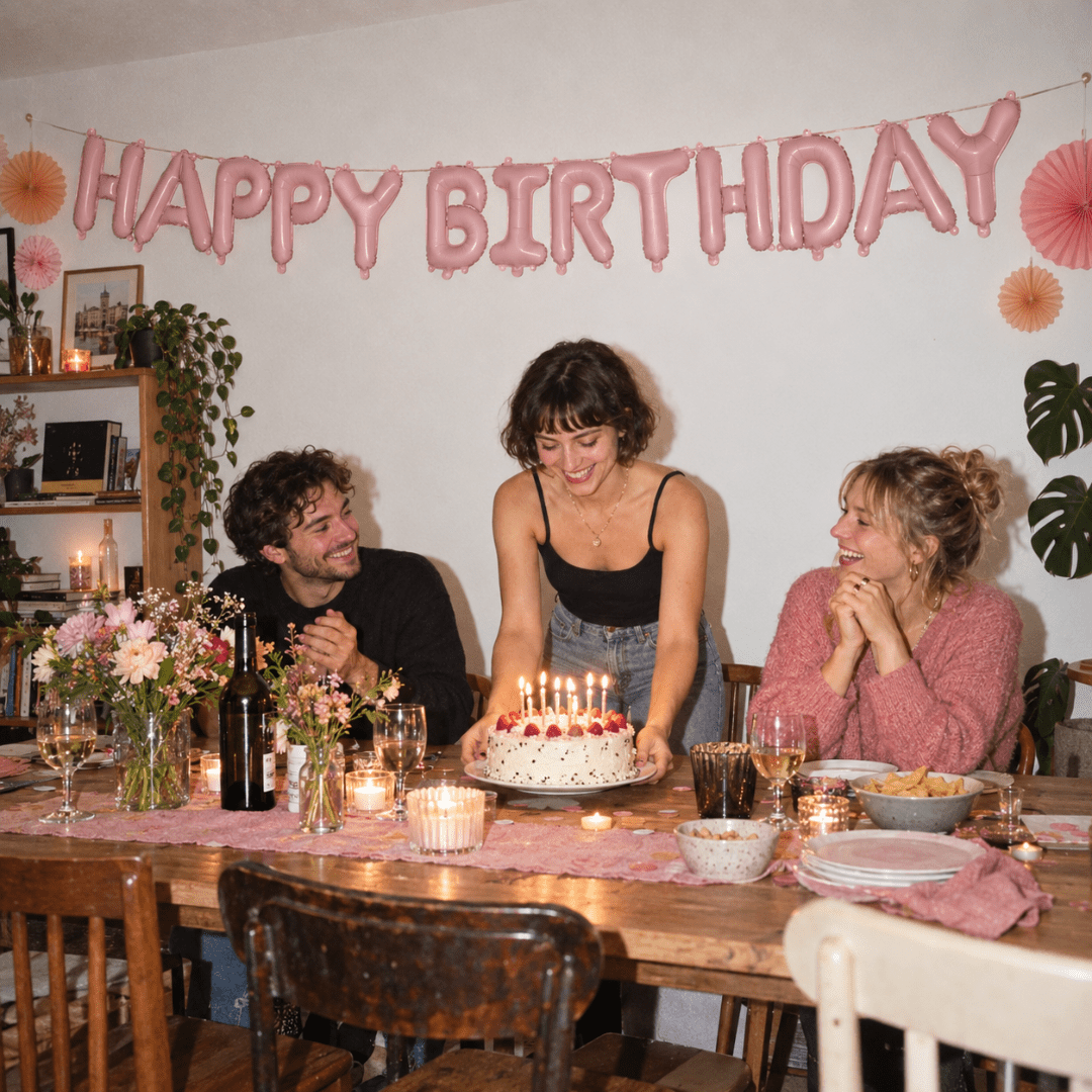 Folienballon Happy Birthday Rosa 340 cm - TwentyFourParty