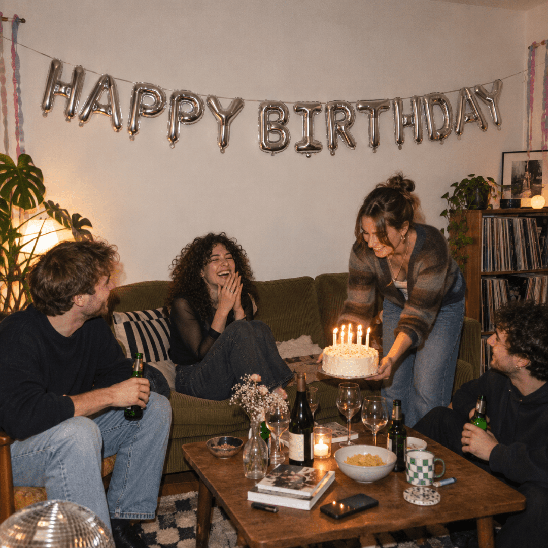 Folienballon Happy Birthday Silber 340 cm - TwentyFourParty