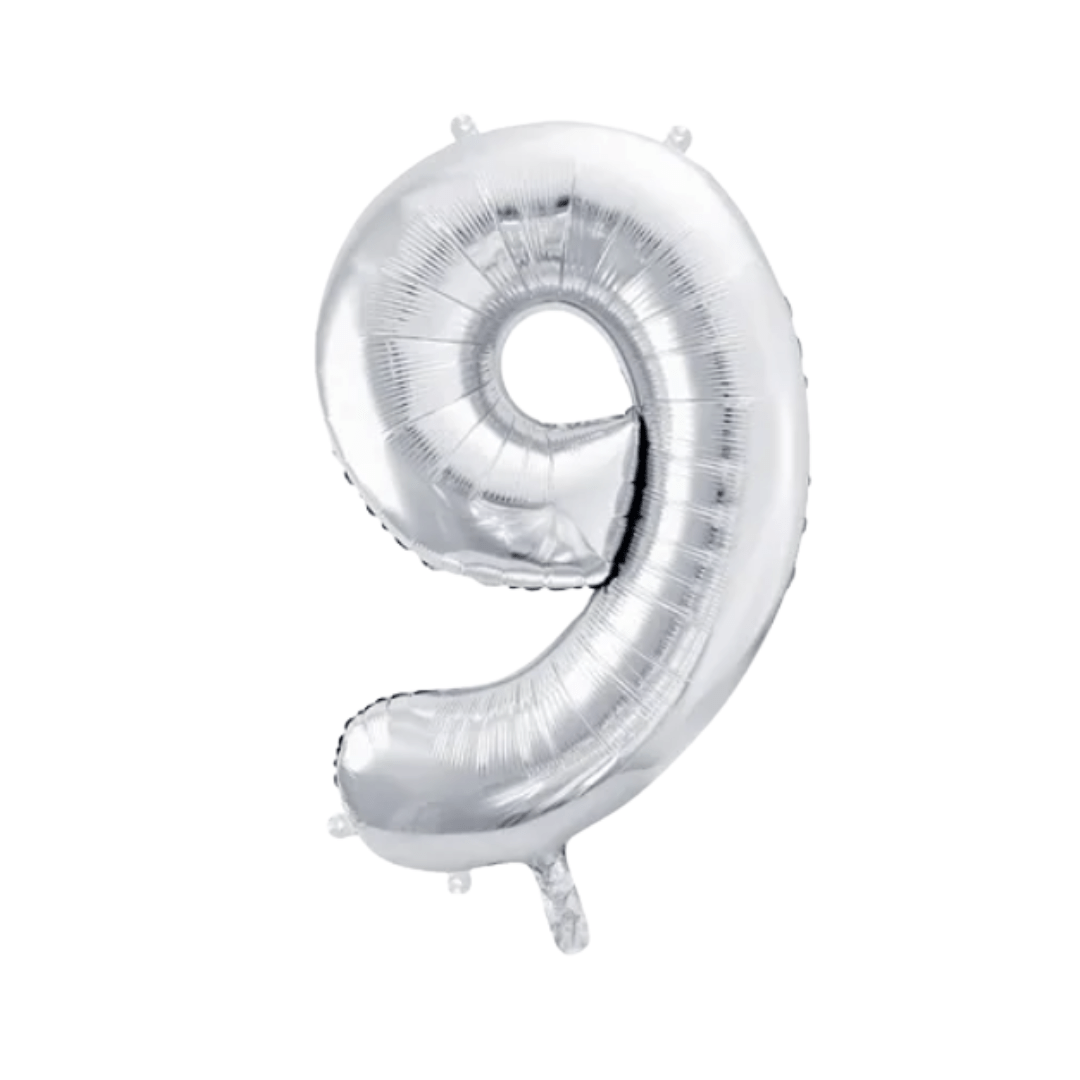 Folienballon Zahl 9 Silber Metallic