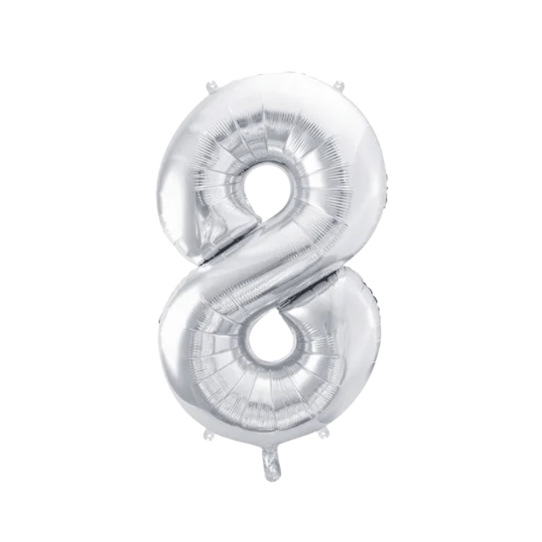 Folienballon Zahl 8 Silber Metallic