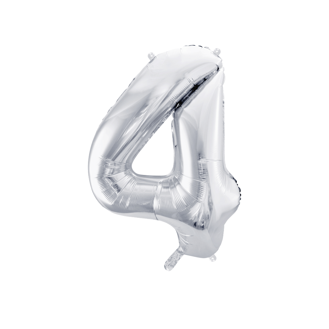 Folienballon Zahl 4 Silber Metallic