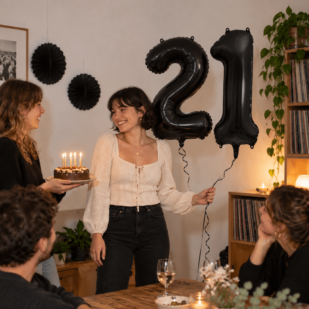 Folienballon Zahl Schwarz Metallic 86 cm - TwentyFourParty