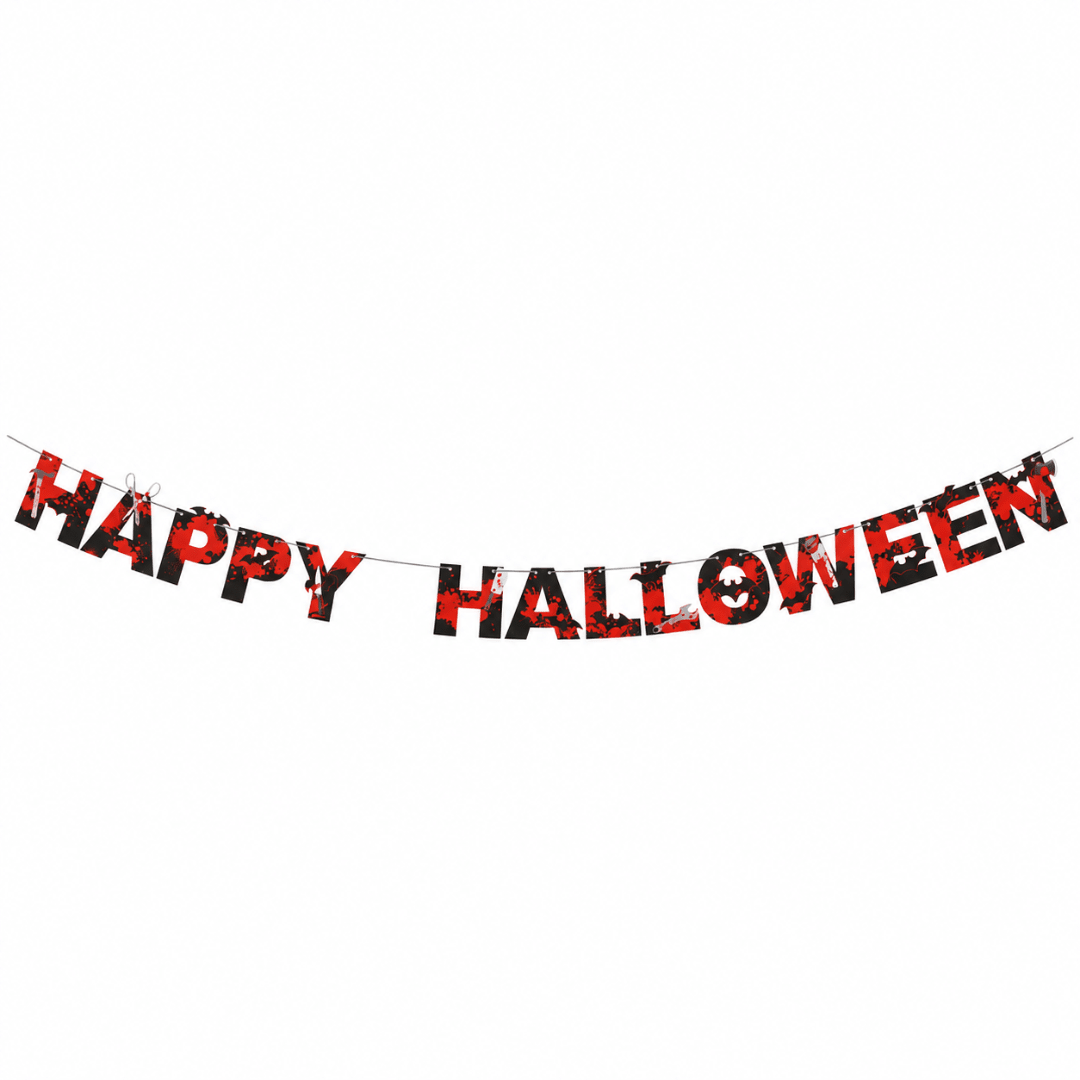 Girlande Happy Halloween Schwarz Rot 5 m - TwentyFourParty