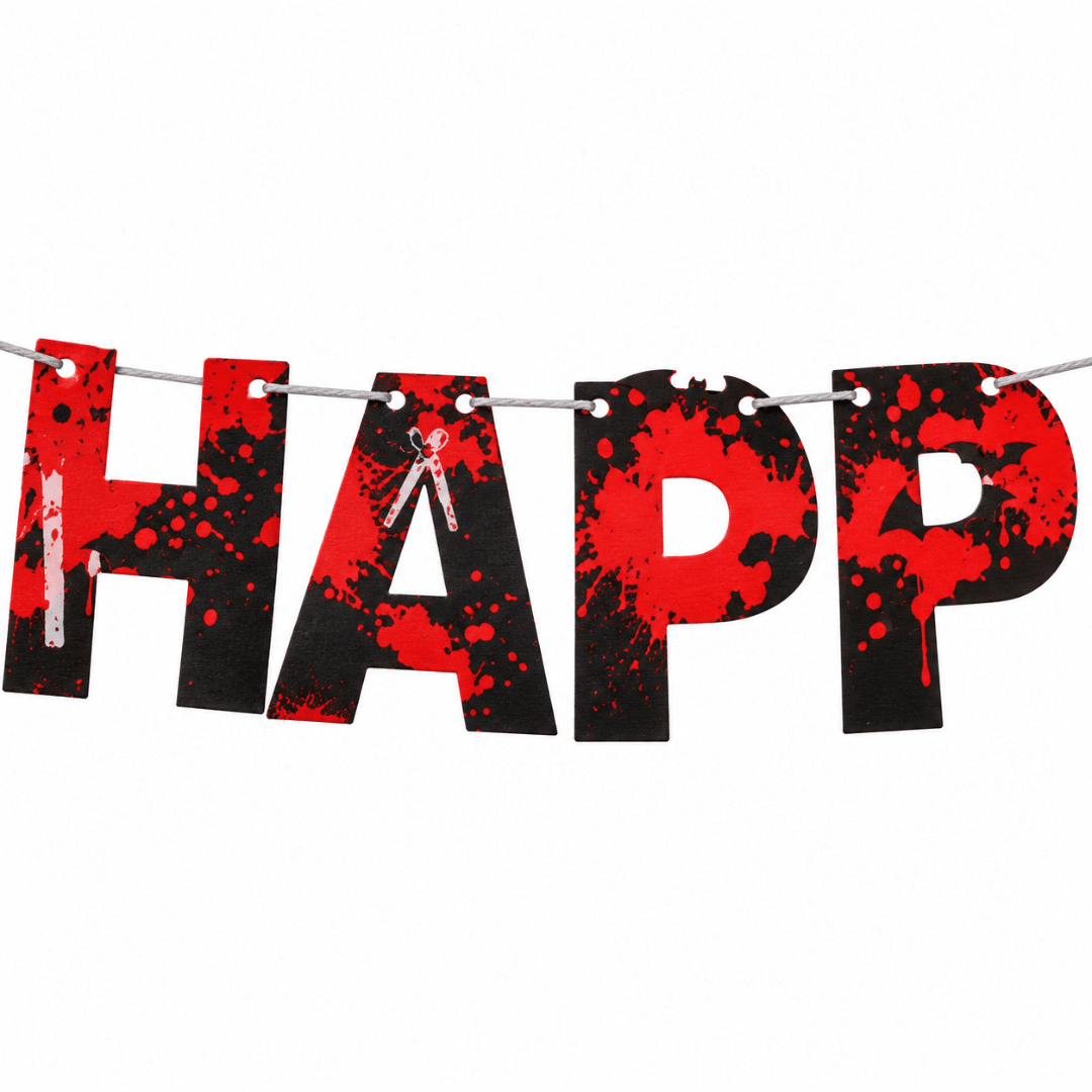 Girlande Happy Halloween Schwarz Rot 5 m - TwentyFourParty