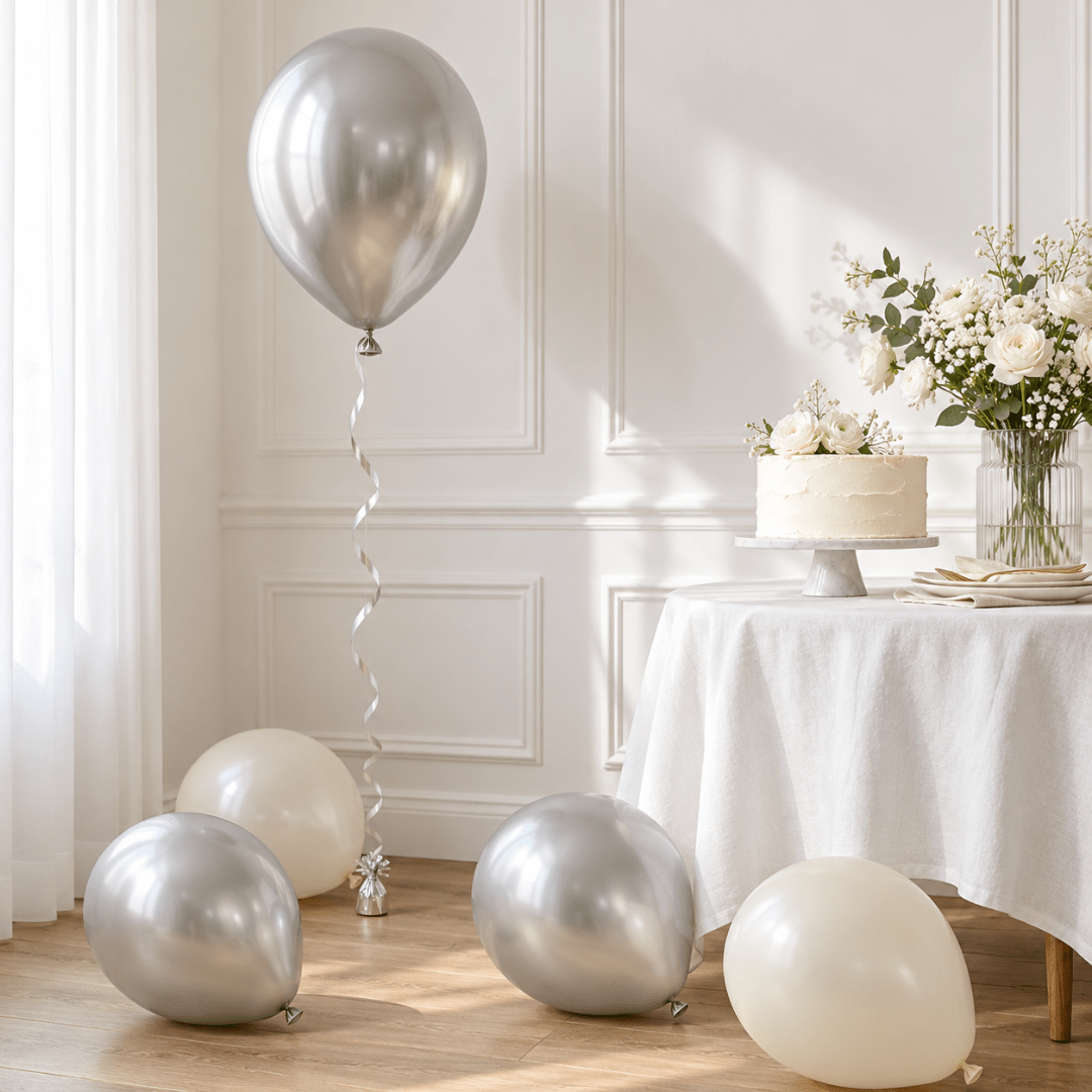 Glossy Luftballons Silber 30 cm, 10 Stück - TwentyFourParty