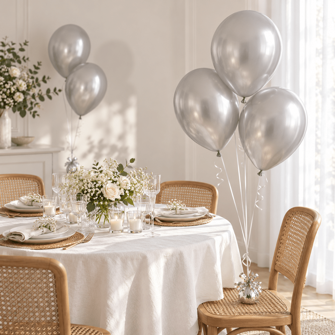 Glossy Luftballons Silber 30 cm, 10 Stück - TwentyFourParty