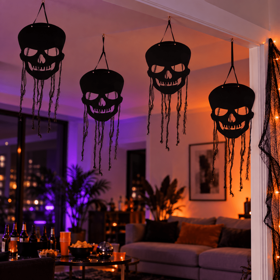 Hängedeko Totenkopf Schwarz 64 cm Set - TwentyFourParty