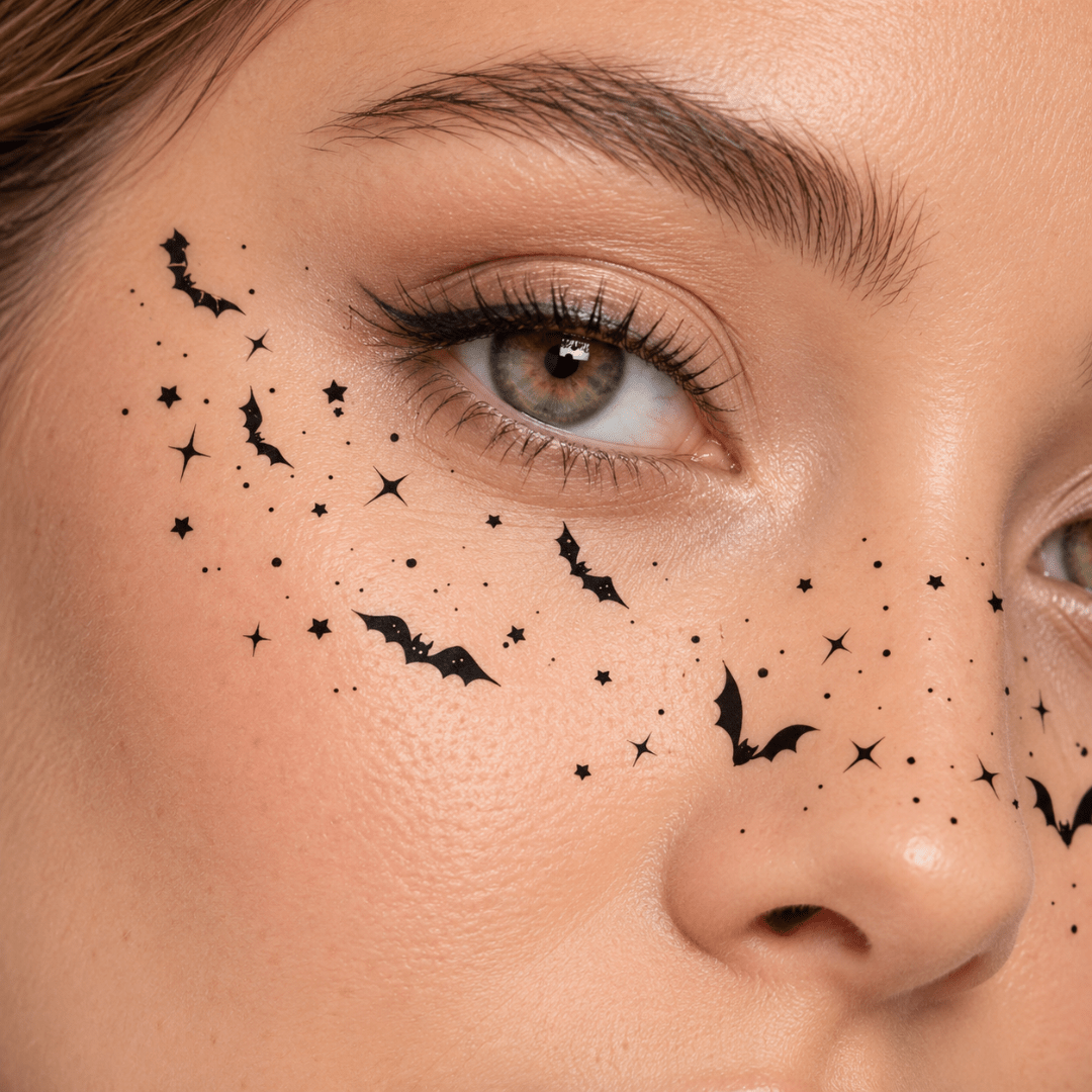 Halloween Gesichtstattoo Fledermäuse und Sterne - TwentyFourParty