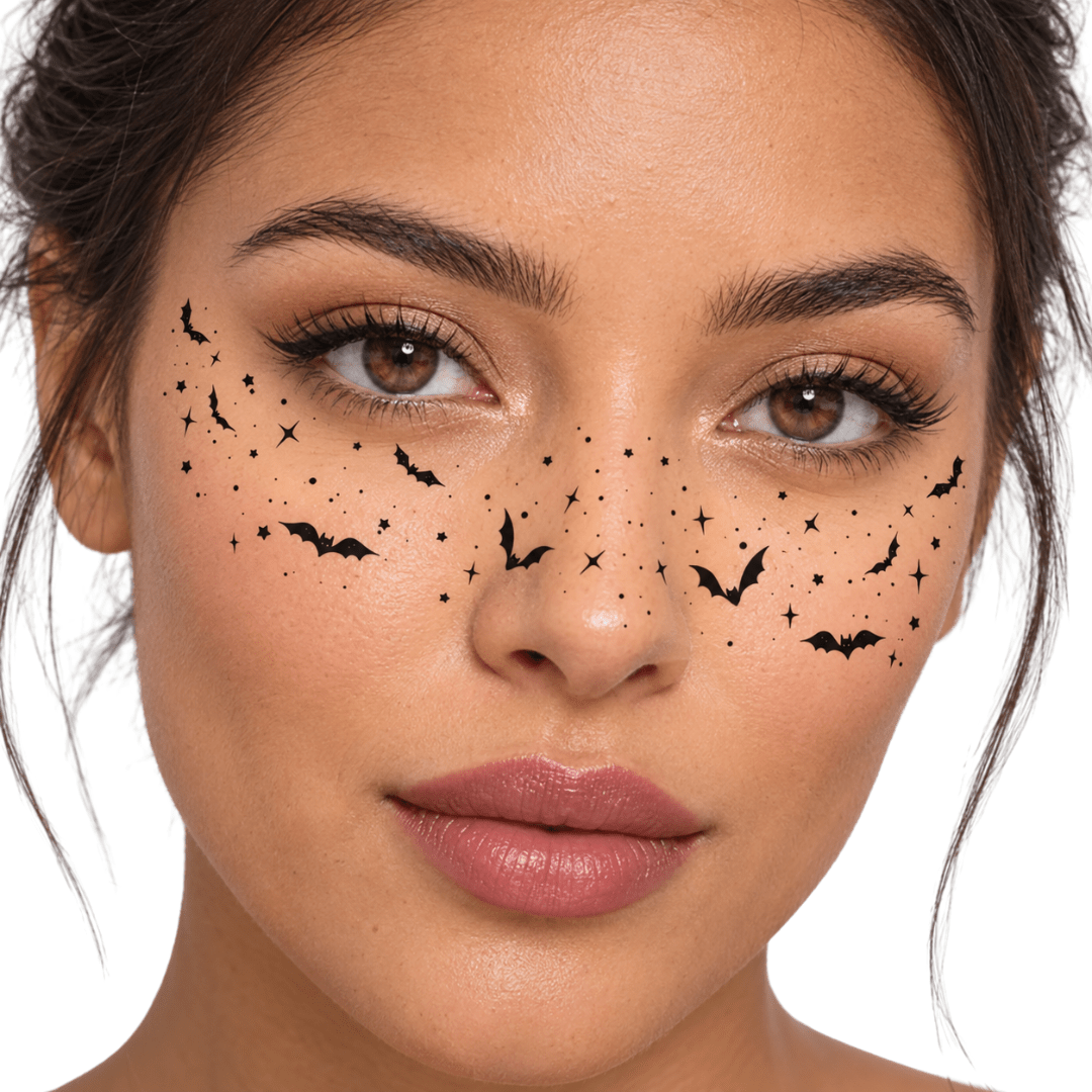 Halloween Gesichtstattoo Fledermäuse und Sterne - TwentyFourParty