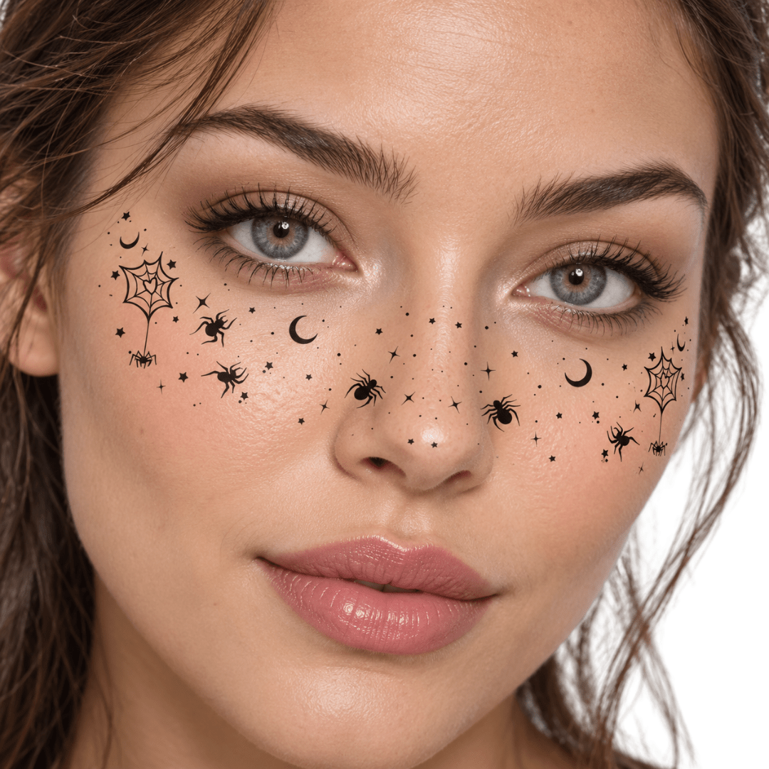 Halloween Gesichtstattoo Spinnen und Sterne - TwentyFourParty