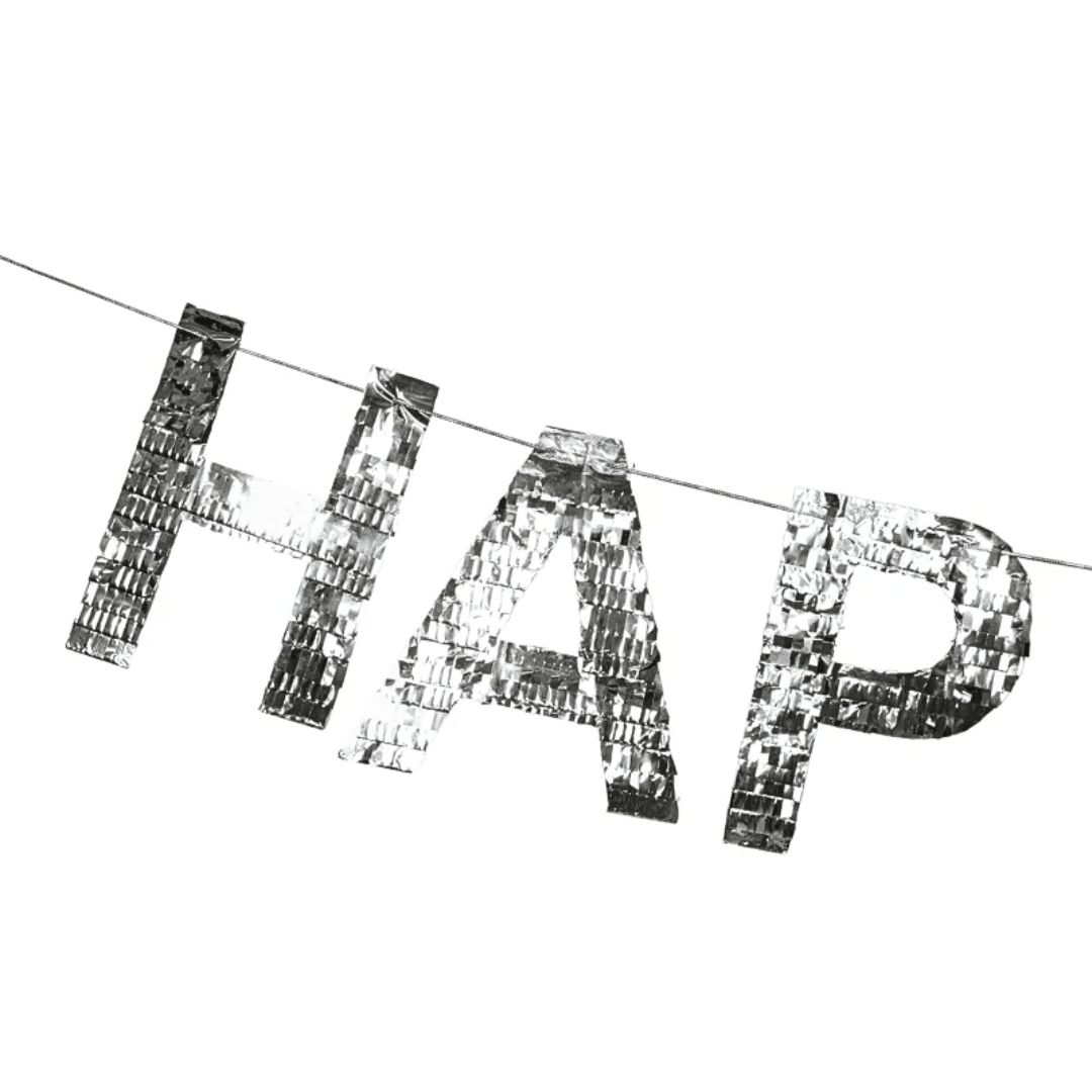 Happy Birthday Folienbanner Metallic Silber - TwentyFourParty