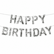 Happy Birthday Folienbanner Metallic Silber - TwentyFourParty
