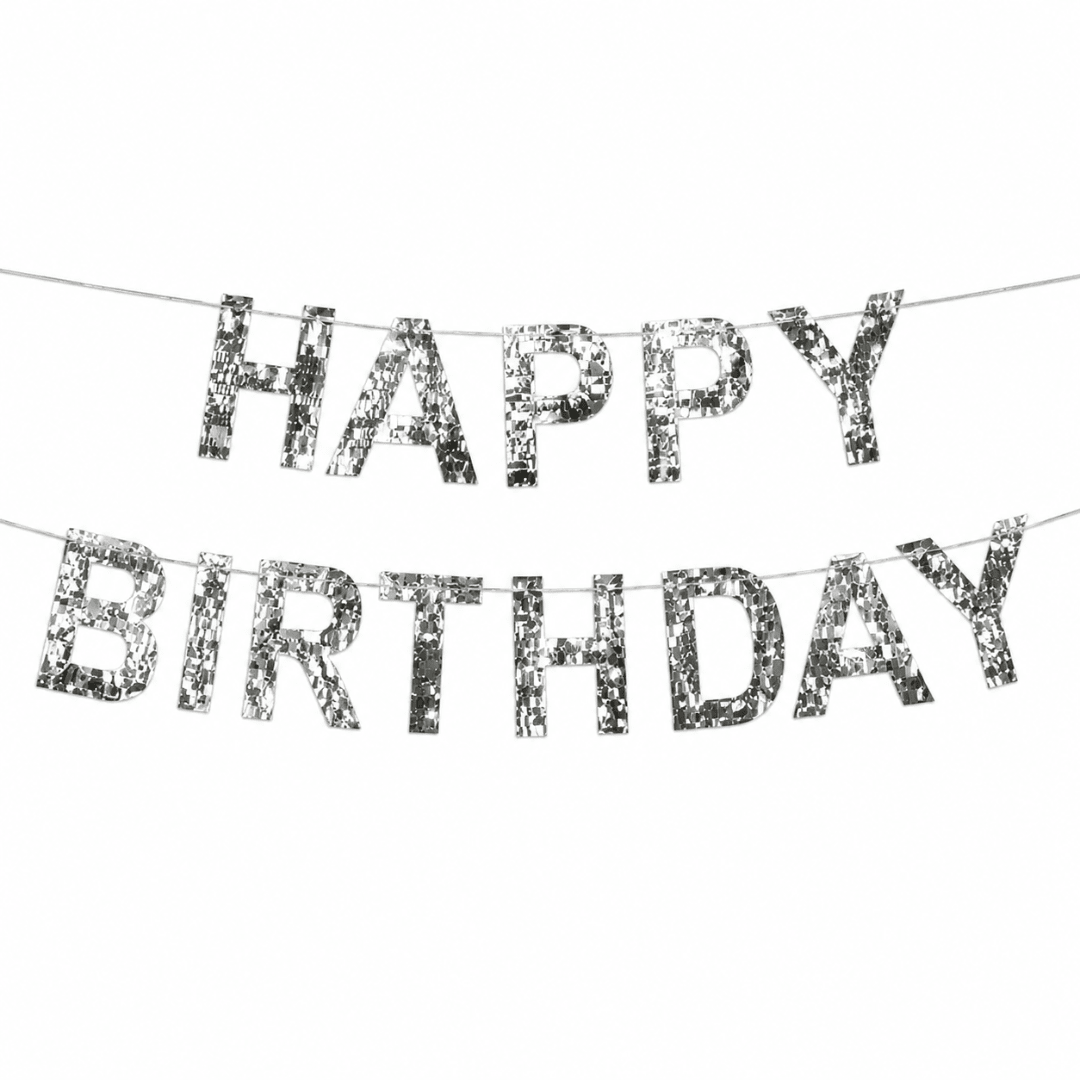 Happy Birthday Folienbanner Metallic Silber - TwentyFourParty