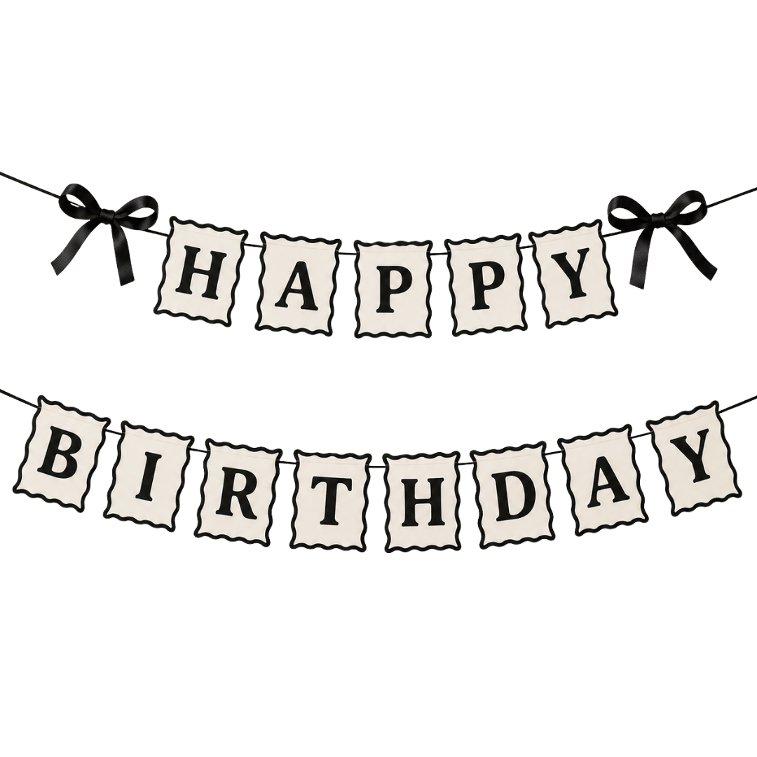 Happy Birthday Girlande Schwarz Weiß - TwentyFourParty