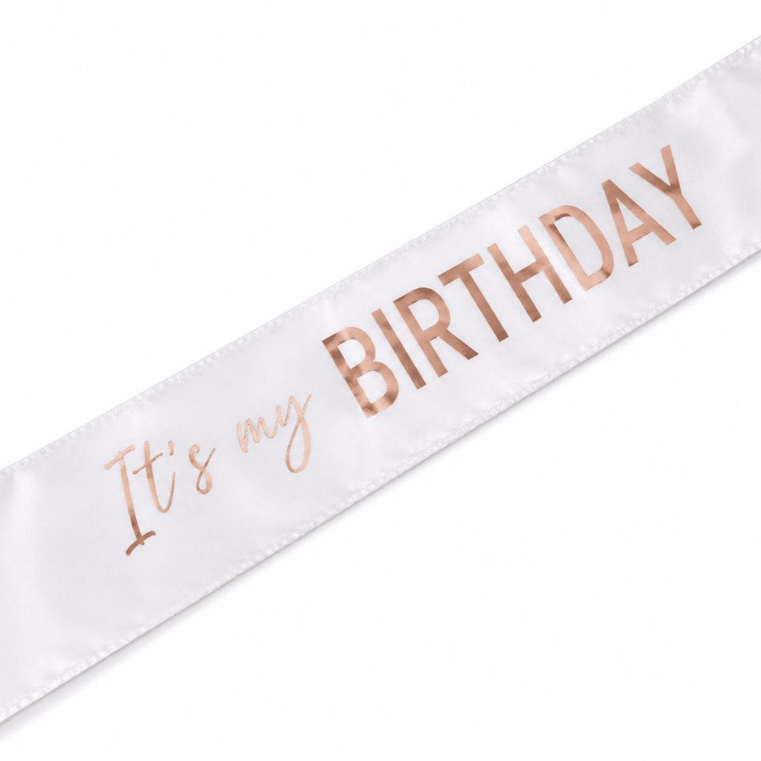 Happy Birthday Schärpe Weiß Roségold - TwentyFourParty