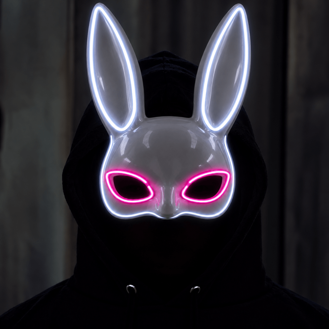 Hasen Maske LED Pinke Augen – EL Wire Bunny Leuchtmaske - TwentyFourParty