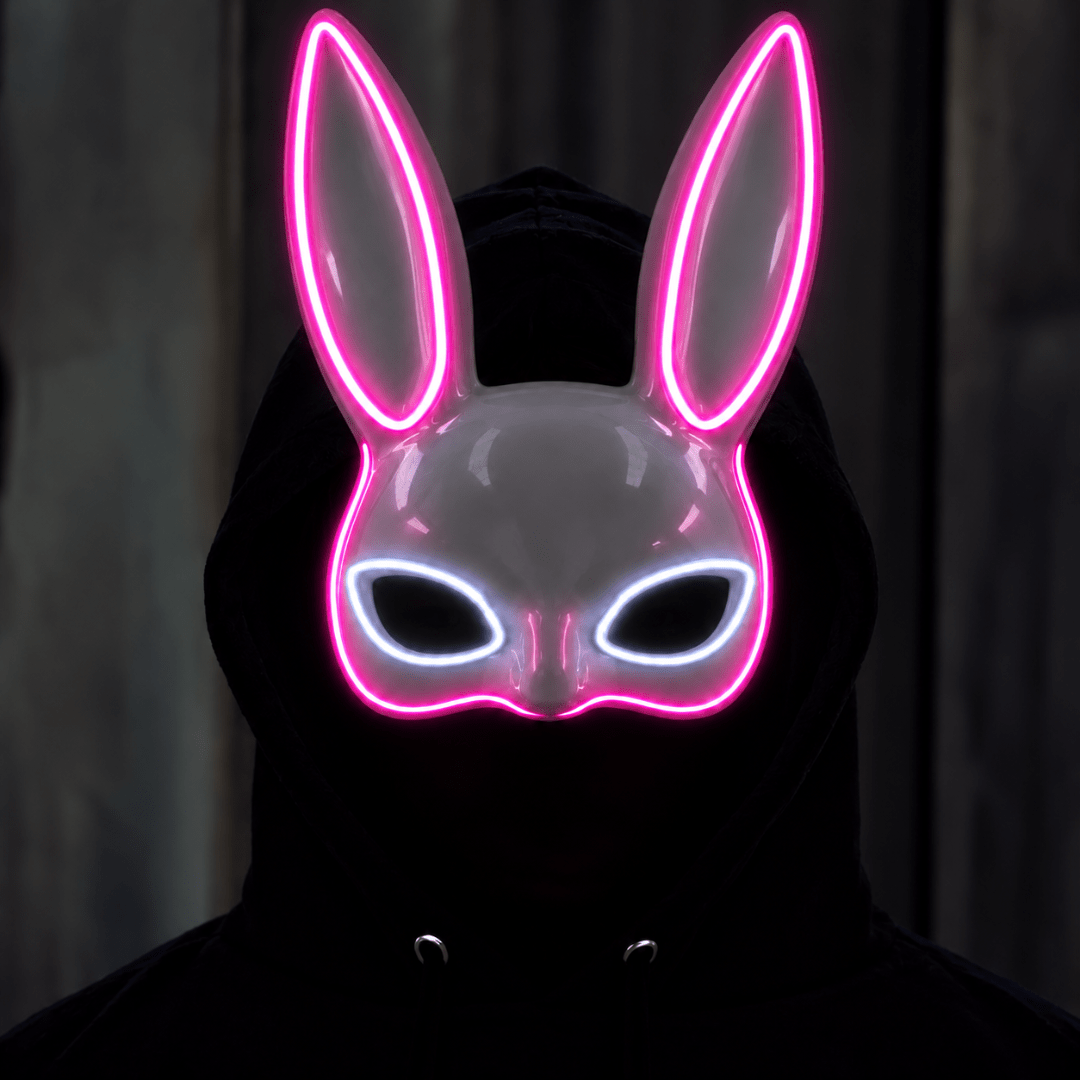 Hasen Maske LED Weiße Augen – EL Wire Bunny Leuchtmaske - TwentyFourParty