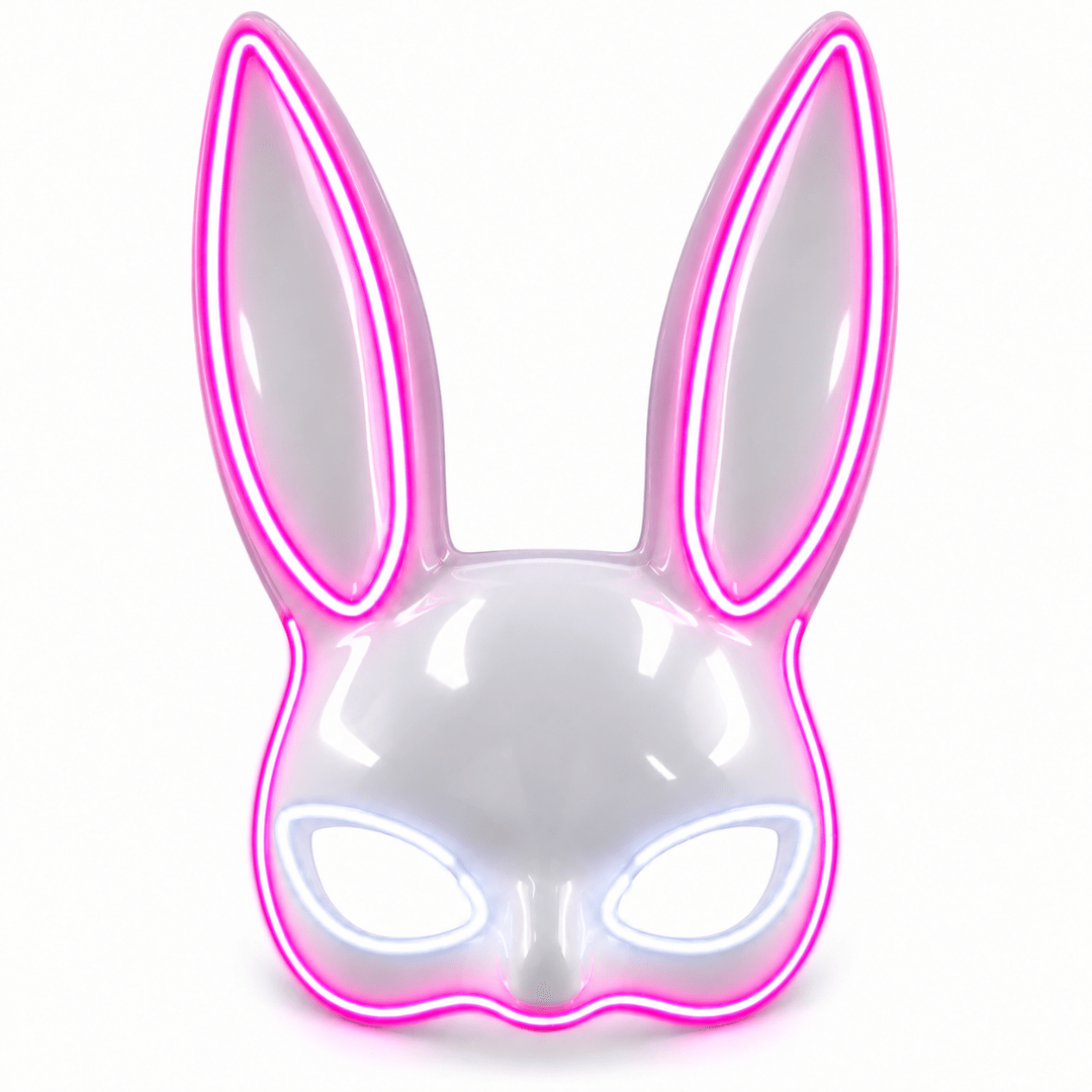 Hasen Maske LED Weiße Augen – EL Wire Bunny Leuchtmaske - TwentyFourParty