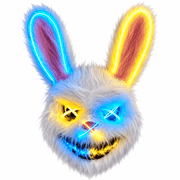 Horror Hasenmaske LED Gelb-Blau – Plüsch Bunny Leuchtmaske - TwentyFourParty