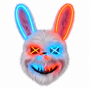Horror Hasenmaske LED Orange-Blau – Plüsch Bunny Leuchtmaske - TwentyFourParty