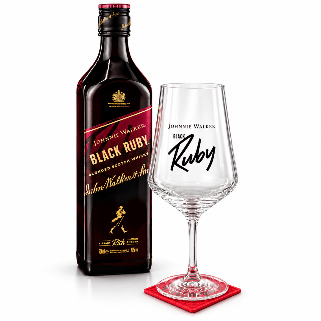 Johnnie Walker Black Ruby 0,7 l Set mit Glas & Barmatte - TwentyFourParty