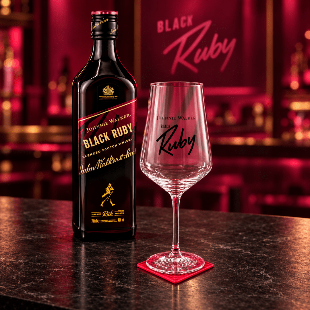 Johnnie Walker Black Ruby 0,7 l Set mit Glas & Barmatte - TwentyFourParty