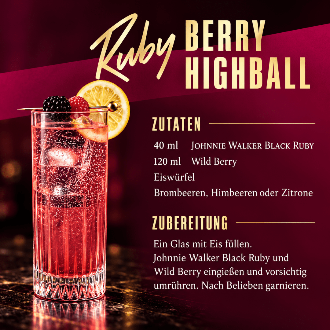 Johnnie Walker Black Ruby 0,7 l Set mit Glas & Barmatte - TwentyFourParty