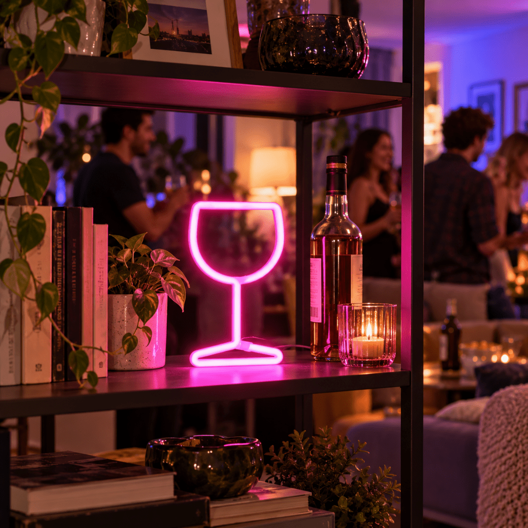 LED Neon Schild Weinglas Rosa - TwentyFourParty