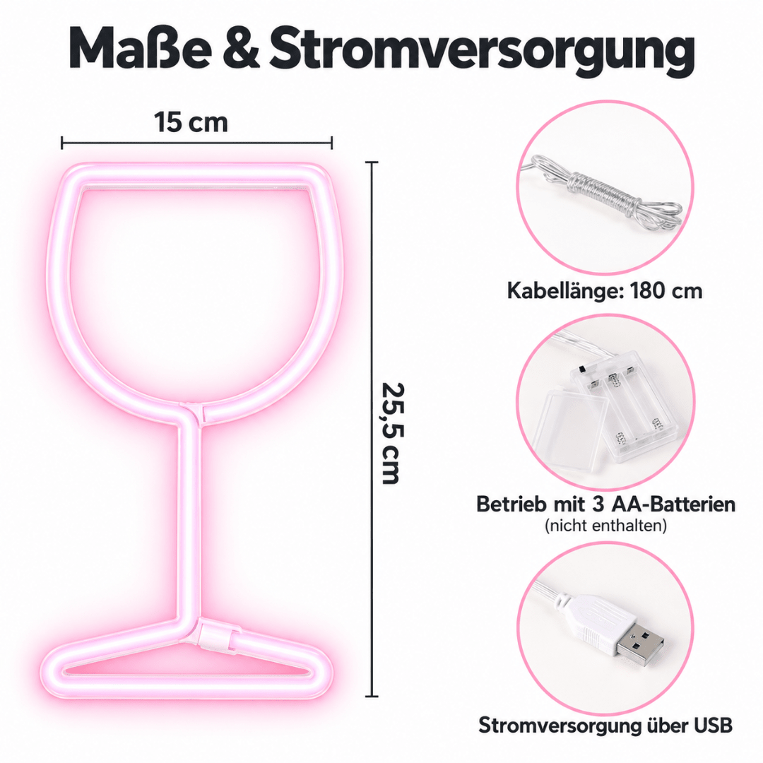 LED Neon Schild Weinglas Rosa - TwentyFourParty