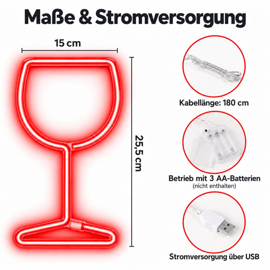 LED Neon Schild Weinglas Rot - TwentyFourParty