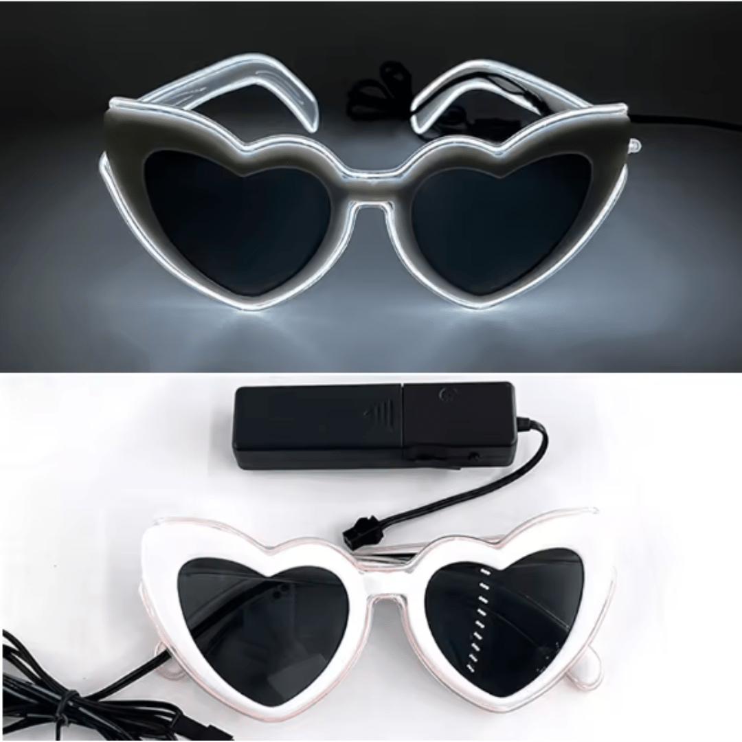 LED - Neonbrille Herz Weiß - TwentyFourParty