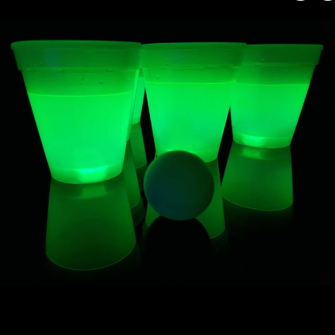 Leuchtendes Beer Pong Set, blau/grün - 14 teilig - TwentyFourParty