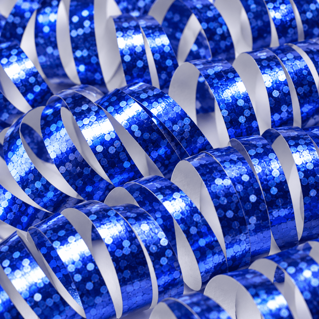 Luftschlangen Holografisch Blau 3,8 m, 18 Rollen - TwentyFourParty
