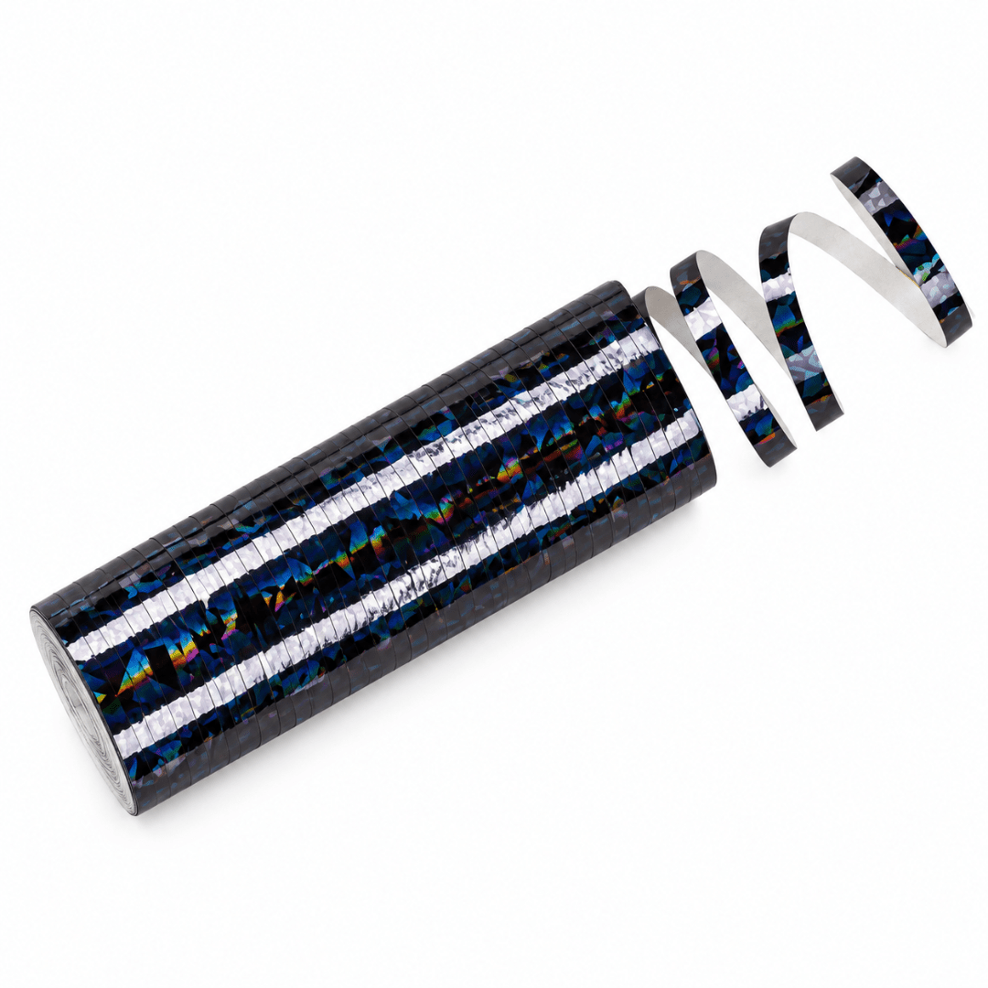 Luftschlangen Holografisch Schwarz 3,8 m, 18 Rollen - TwentyFourParty