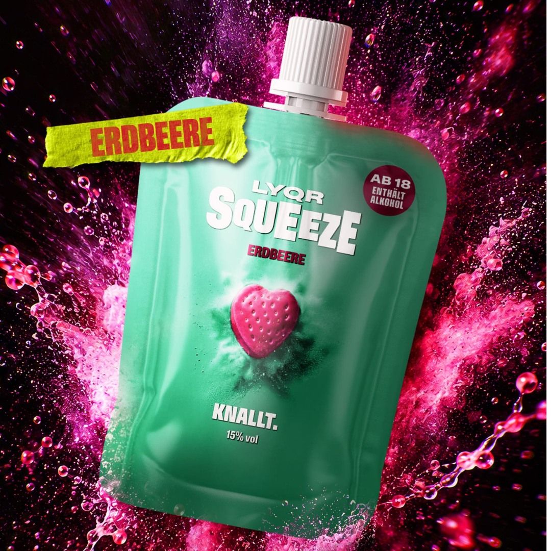 LYQR SQUEEZE Erdbeere – fruchtiger Party Shot im Quetschbeutel - TwentyFourParty