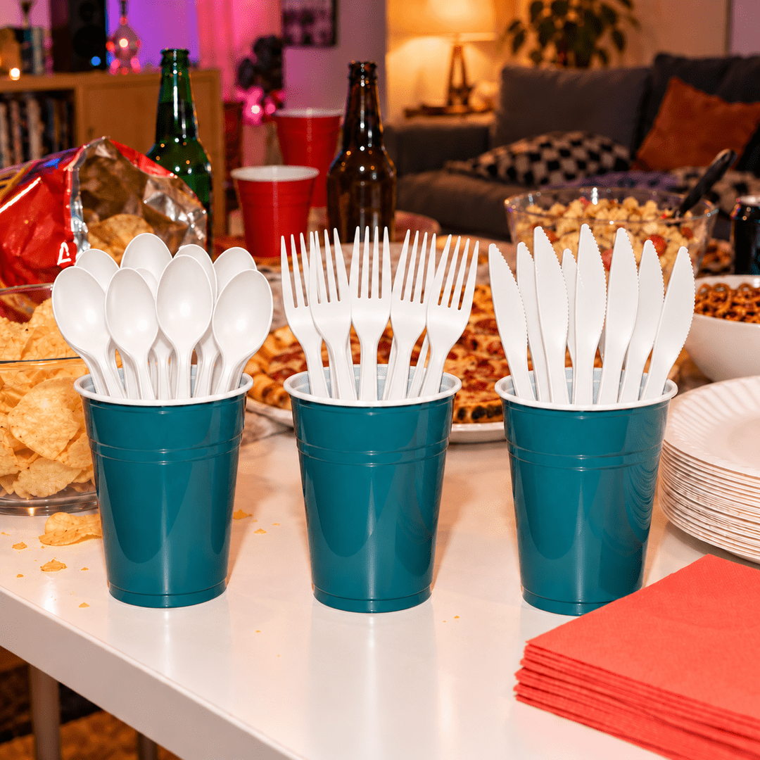 Mehrweg Besteck Set weiß 60-teilig Messer Gabel Löffel - TwentyFourParty